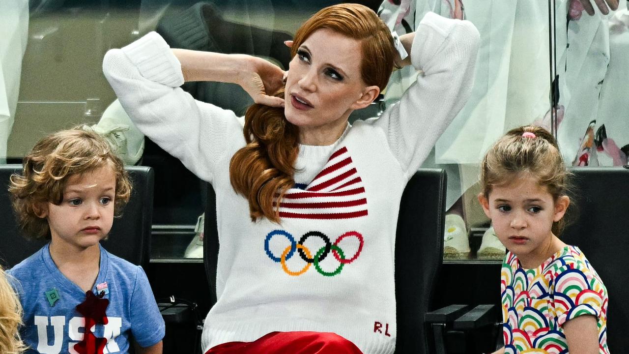 US actor Jessica Chastain at the artistic gymnastics women's qualification. Picture: AFP