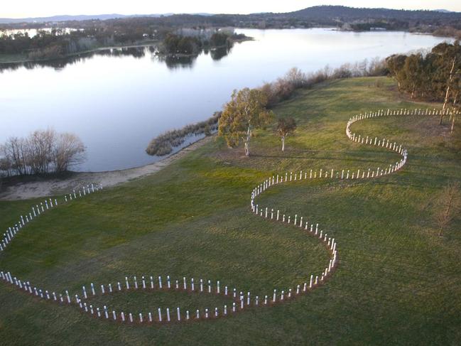 The memorial on the shore of Lake Burley Griffin in Canberra for those who drowned on the refugee boat SIEVX.