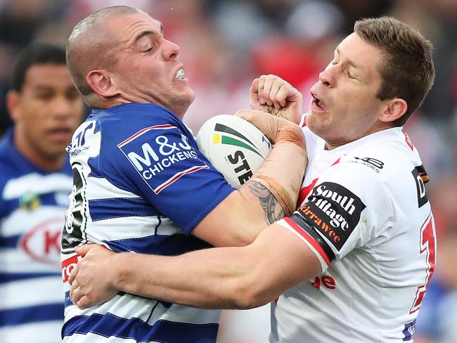 Bulldogs David Klemmer during the St George Dragons v Bulldogs NRL match at Jubilee Oval, Kogarah. Picture: Brett Costello