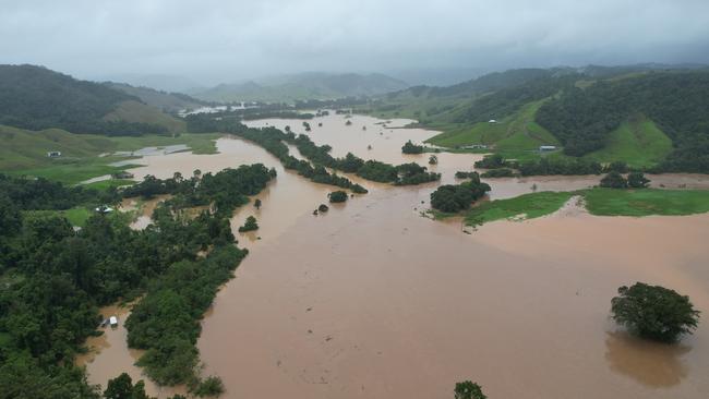 Drone footage captures the extent of flooding near Daintree Village. Picture: Vincent O'Flaherty