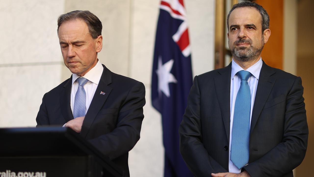 Australian Medical Association president Dr Omar Khorshid with Health Minister Greg Hunt. Dr Khorshid has warned about the dire circumstances faced by the health system. Picture: Gary Ramage