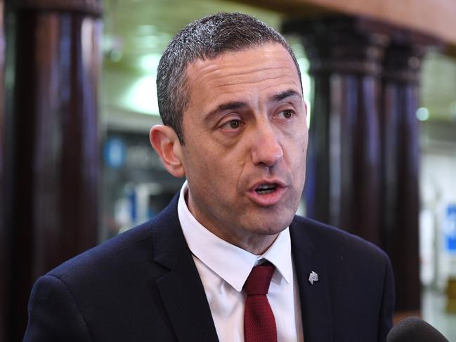 Adelaide railway station Tom Koutsantonis speaks to media about the Governments plans to privatise out train service  Tuesday August 20,2019.(Image AAP/Mark Brake)