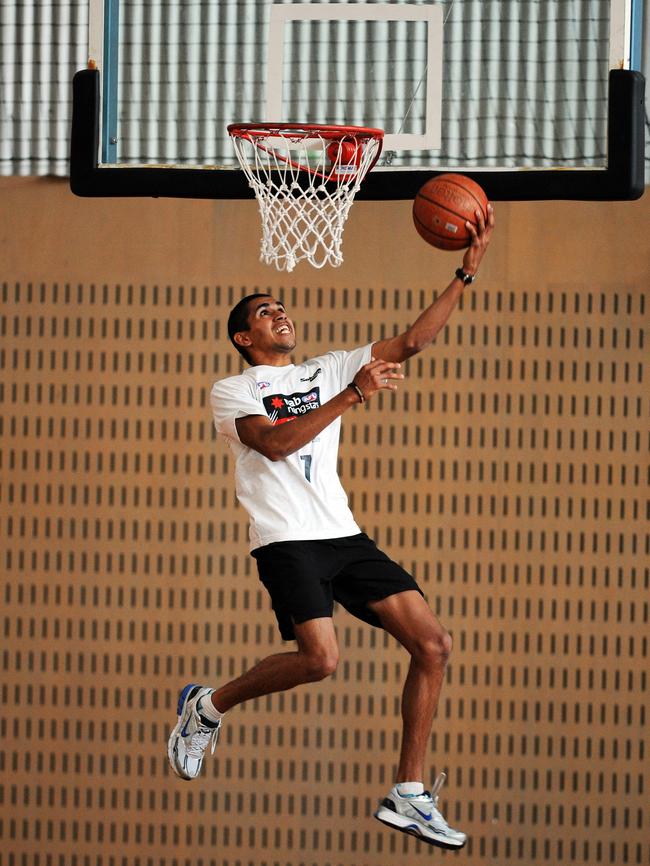 Lewis Jetta shows off his athleticism at the draft camp.