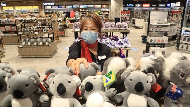 Jennifer Chiapoco in the duty-free section of Sydney Kingsford Smith Airport on Wednesday. Picture: John Feder