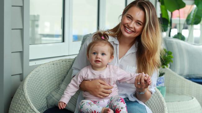 Tahlia and baby Sophie will spend their first Mother’s Day in isolation with her fiance Tom. Picture: Justin Lloyd