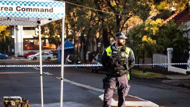 Police at the crime scene on Henry St, Lewisham Saturday morning. Picture: Julian Andrews