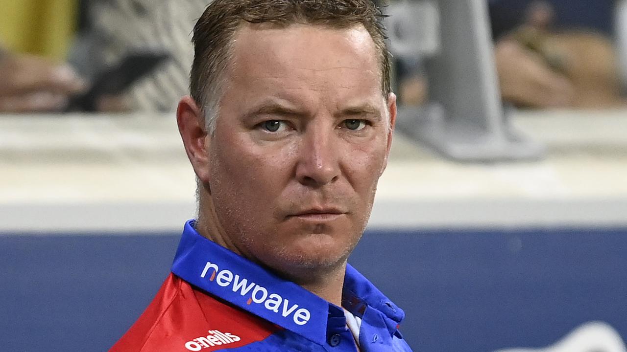 TOWNSVILLE, AUSTRALIA - MAY 07: Newcastle coach Adam O'Brien looks on before the start during the round nine NRL match between the North Queensland Cowboys and the Newcastle Knights at Qld Country Bank Stadium, on May 07, 2022, in Townsville, Australia. (Photo by Ian Hitchcock/Getty Images)