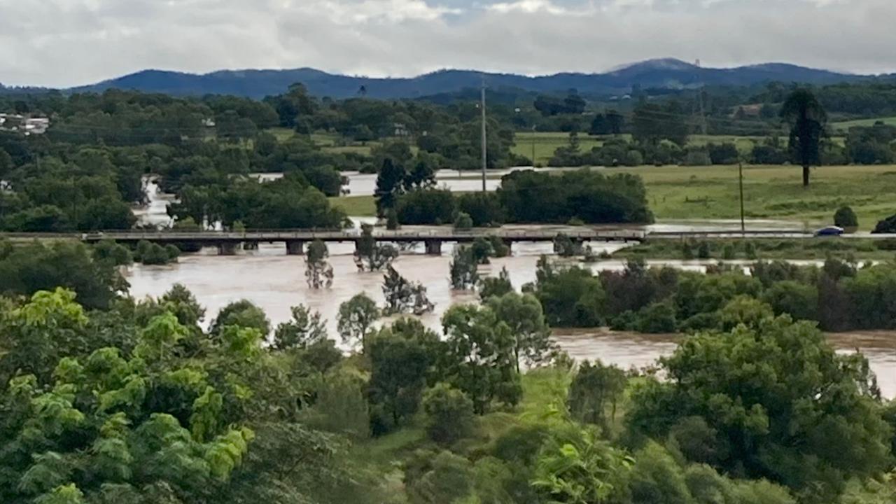 Deep Creek and Pengelly’s Bridge, where floodwaters have risen thanks to the overnight deluge.