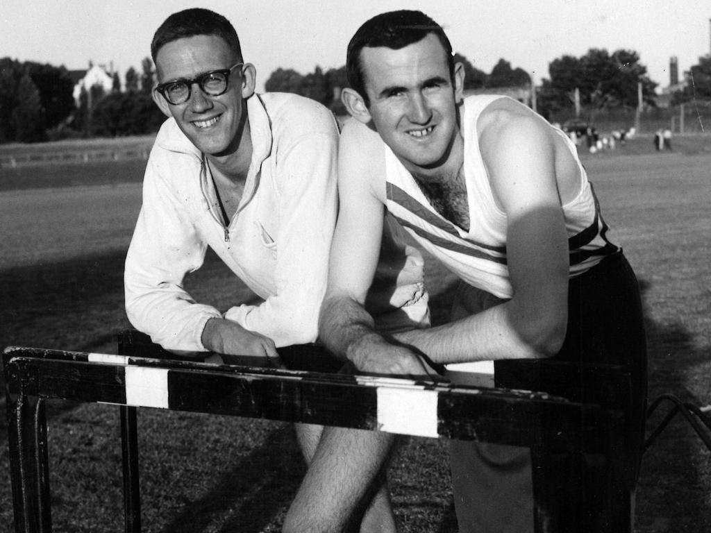 Ridgway (R) and Chilla Porter after their high jump event at the 1956 Olympics in Melbourne. Picture: File