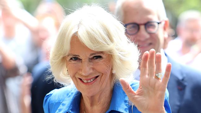 SYDNEY, AUSTRALIA - OCTOBER 22: Queen Camilla waves as she arrives for her visit to Refettorio OzHarvest on October 22, 2024 in Sydney, Australia. The King's visit to Australia will be his first as Monarch, and CHOGM in Samoa will be his first as Head of the Commonwealth. (Photo by Chris Jackson/Getty Images)