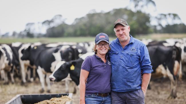 Irrewillipe dairy farmers Greg and Kim Wilson run Oakhampton Dairies milking 1100 cows on 1000 hectares. Picture: Nicole Cleary