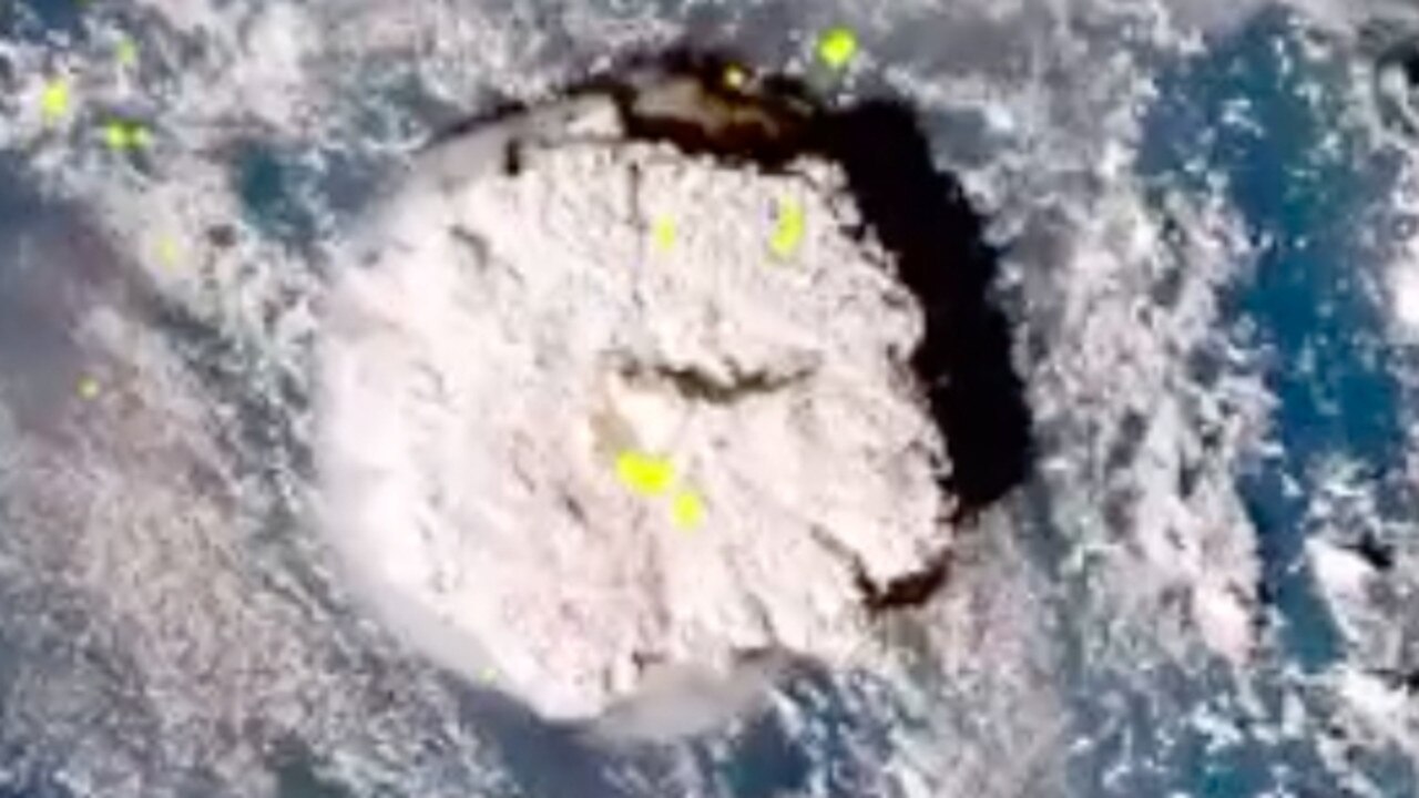 An eruption at Hunga-Tonga-Hunga-Ha'apai captured on satellite. Picture: JMA – Japan Meteorological Agency