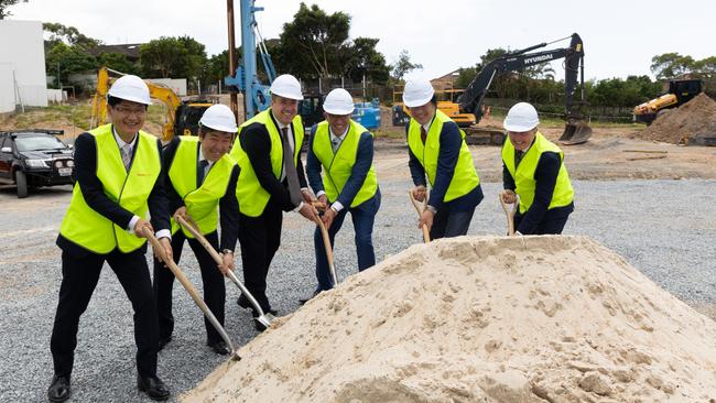 Groundbreaking of the Cienna Varsity towers. L-R Tomo Takizawa (Misawa Homes), Jun Horiuchi (Misawa Homes), Councillor Dan Doran, Ron Bakir (Homecorp), Shinichi Tsutsumiuchi (Misawa Homes), Marc Fritzsche (Homecorp). Picture: Supplied