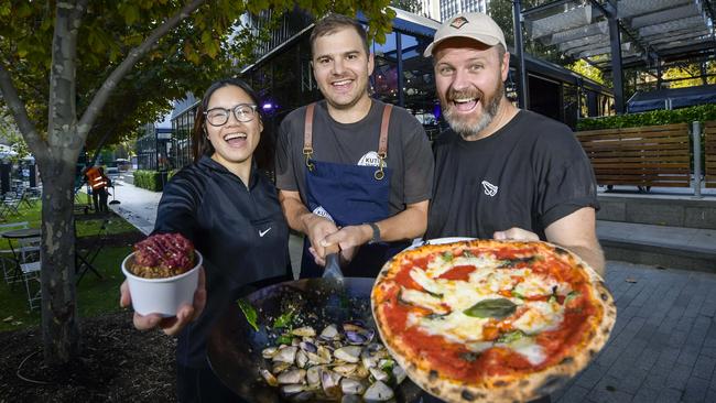 Lisa Chao from Shibui, Brendan Roach from Kuti Shack and One Sneaky Cheetah’s Tim Anderson, ready for Tasting Australia’s Town Square. Picture: Roy VanDerVegt.