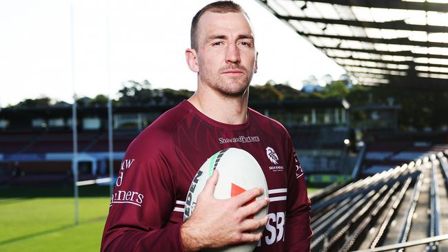 Strict Embargo. On Hold until Saturday 21st. The Daily Telegraph. 18.9.2024 Manly NRL media day. Manly forward Karl Lawton at Brookvale Oval.  Picture: Rohan Kelly