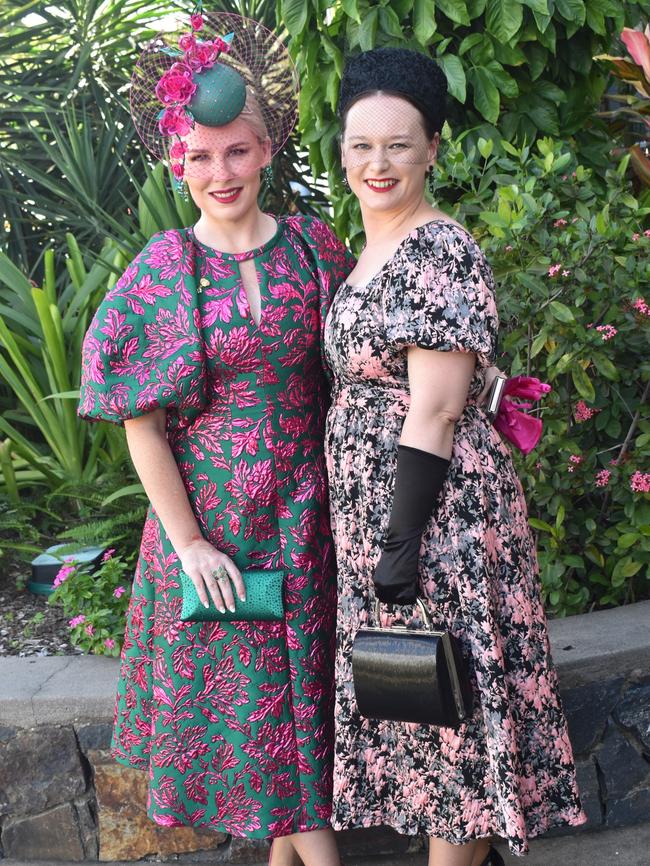 Katie Penfold and Stephanie Trost at The Archer, the richest horse race in regional Queensland at Callaghan Park in Rockhampton, on April 28, 2024.