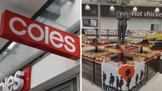 Workers at a Coles store in northeast Queensland have been praised over a moving display ahead of Anzac Day. Picture: Supplied