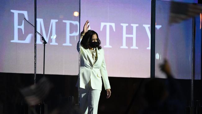 Vice President-elect Kamala Harris arrives to address the nation during an election event in Wilmington, Delaware after the Democrats calimed victory. Picture: Getty