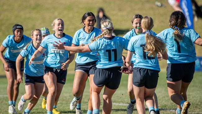 NSW U16 players celebrate their sensational win at the event. Picture: Julian Andrews