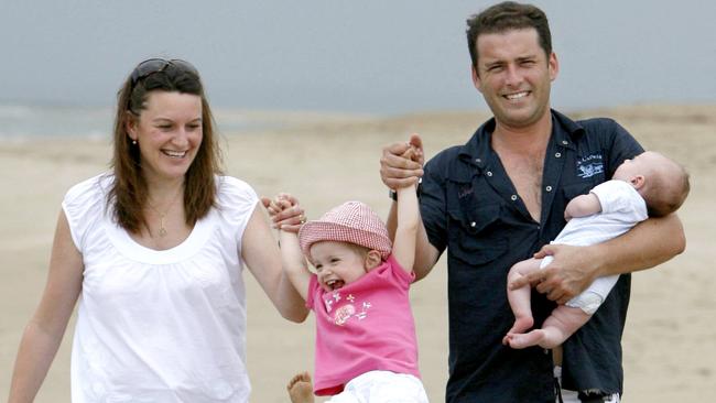 Karl Stefanovic and wife Cass with children Ava (21 months) and River (10 weeks) in 2006.