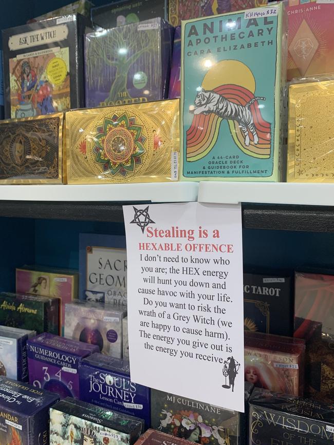 Signs on shelves inside 4C Sanctuary at Parabanks Shopping Centre warn people shoplifting is a hexable offence. Picture: Tara Miko