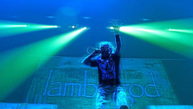 Randy Blythe belts out the vocals during Lamb of God's set at the Brisbane Entertainment Centre. Picture: Asagai Images