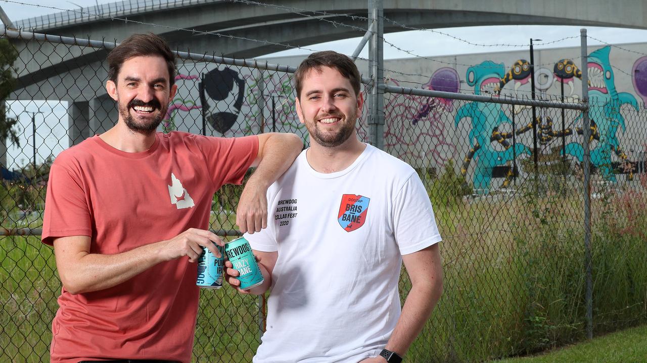 Ed Bott and Calvin McDonald from BrewDog at the site next to their brewery where their first beer hotel will be built in Murarrie. Picture: Liam Kidston