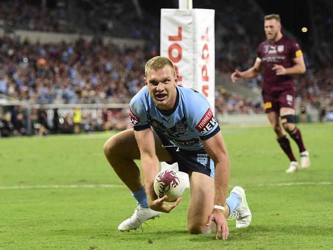 Tom Trbojevic is the fits player to record two Origin hat-tricks. Picture: Ian Hitchcock/Getty Images