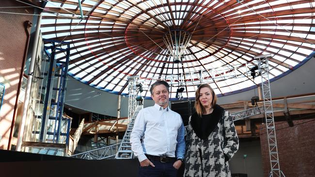 L-R Jarrod Rawlins, associate artistic director Dark Mofo, and Hannah Fox, associate creative director Dark Mofo, at the venue for A Forest. Picture: NIKKI DAVIS-JONES