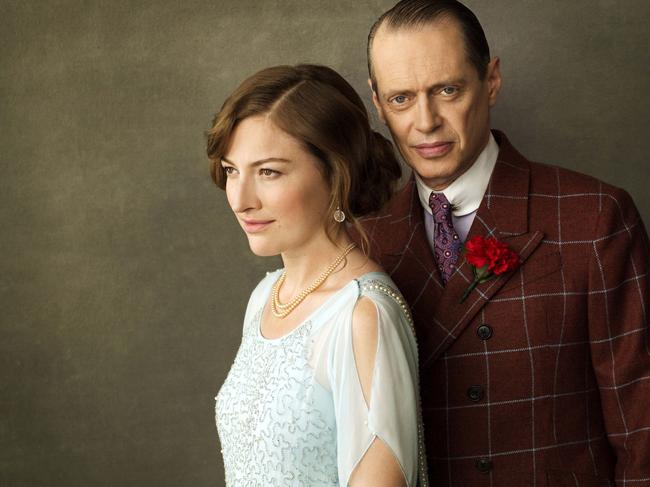 Steve Buscemi as Nucky Thompson and Kelly Macdonald as Margaret Schroeder in Boardwalk Empire.