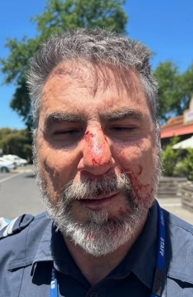 Bendigo thug Paul Wright, 44, pleaded guilty to viciously bashing Leading Senior Constable Bill Edwards with a motorcycle helmet. Picture: Supplied.