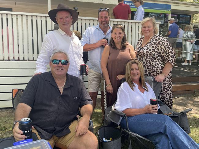 Andrew and friends at the 2025 Hanging Rock Races. Picture: Himangi Singh