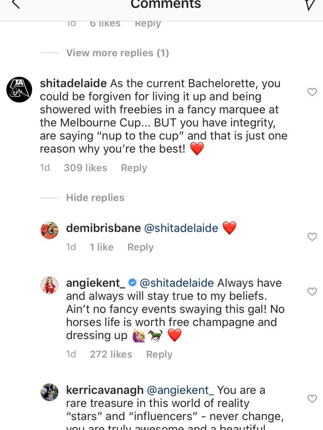 Angie Kent's Instagram post.