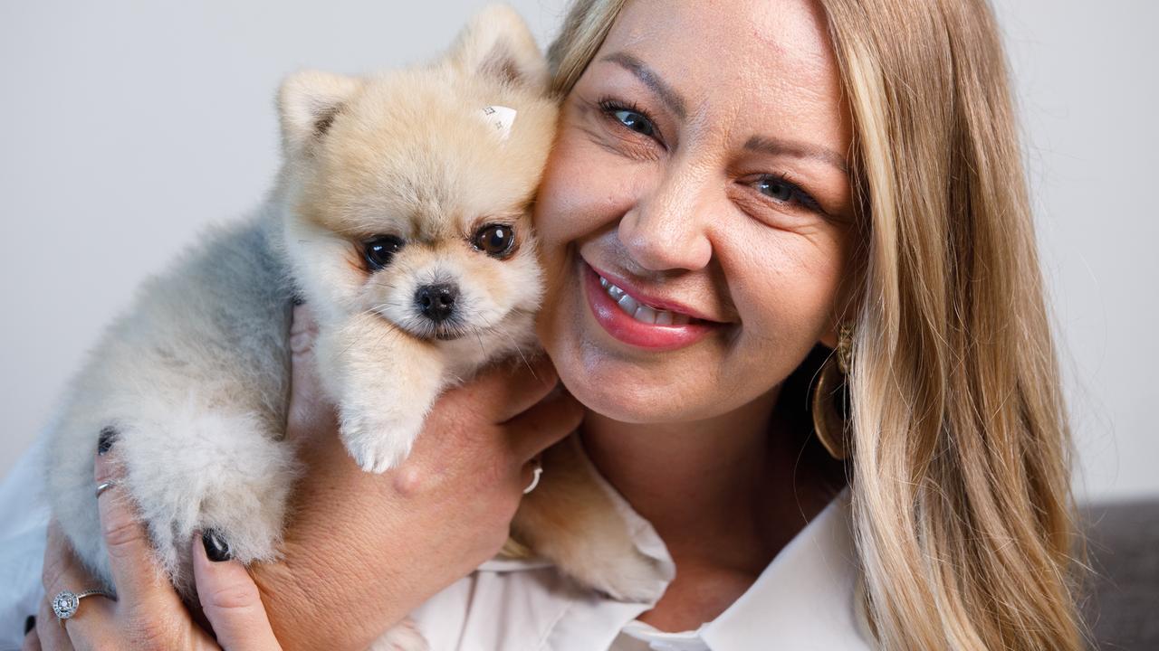 Pint sized pomeranian Sushi with her owner Kylie. Picture: Tim Pascoe