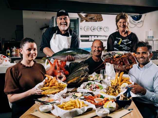 ONE TIME USE ONLY . The Fresh Fish Place , Port Lincoln ,. Georgie Kemp, Co-owner Craig McCathie, Argi Karotos, Co-owner Sandy Harder, Rav Prakash . Picture: Robert Lang