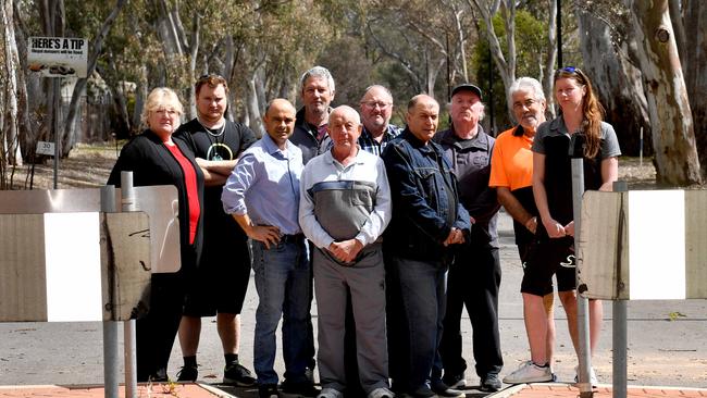 Tea Tree Gully councillor Paul Barbaro with residents calling for Crouch Rd, Golden Grove, to be reopened, including Joseph Carbone (centre, blue jacket).