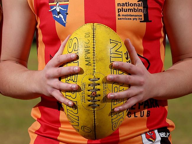 31/07/16 Morphettville Park Women's Football Club's Courtney Cramey, Kellie Gibson and Ebony Marinoff   have been selected in the squad for Melbourne Football Club in the AFL's final exhibition game this year. photo Calum Robertson