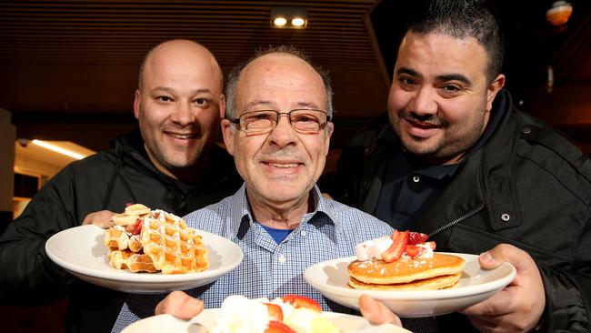 The owners of Bay Vista Ice-cream Peter Mougios, Bill Mougios and George Katsabaris. (AAP Image/ Justin Sanson)