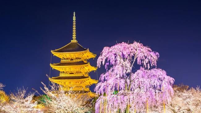 Night view of the To-ji Temple in Kyoto, Japan.