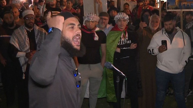 Sheik Ibrahim Dadoun at a rally showing support of Palestine on October 8, 2023, in Lakemba, where he said he was ‘elated’ and ‘smiling’.