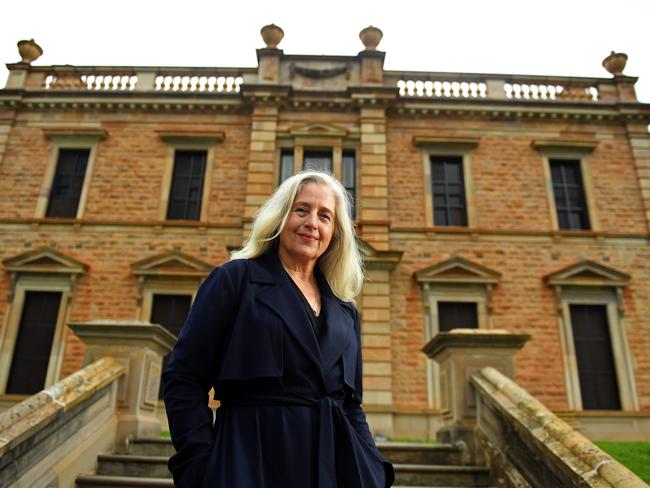 Anne Lambert, who played Miranda in the film Picnic at Hanging Rock, in front of Martindale Hall. Part of the movie was filmed there. Pic: Tom Huntley