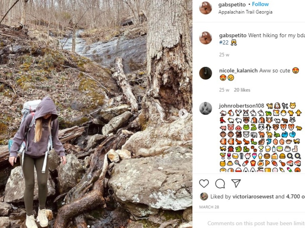 Gabby Petito’s post from her March birthday, hiking on the Appalachian trail in Georgia.