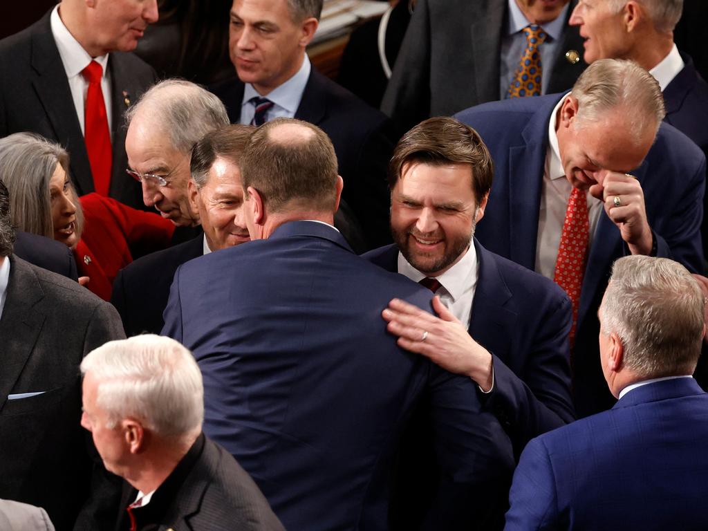 Vice President-elect Sen. JD Vance is congratulated after the Electoral College vote was certified during a joint session of Congress. Getty Images via AFP