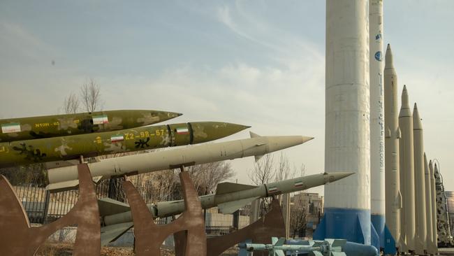 Iranian missiles exhibited in a park in Tehran.