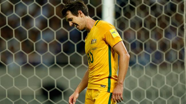 Robbie Kruse of Australia reacts during the FIFA World Cup Qualifier match between Japan and Australia at Saitama Stadium on August 31, 2017 in Saitama, Japan. (Photo by Kiyoshi Ota/Getty Images)