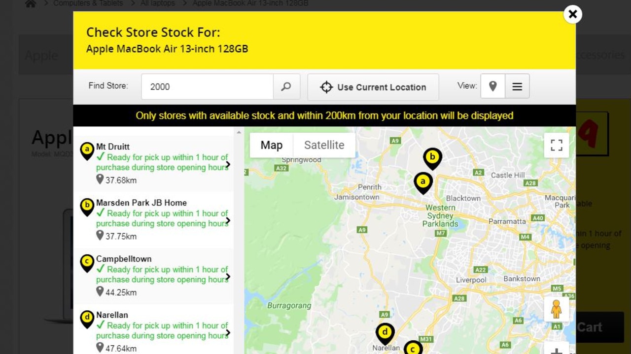 Many stores, like JB Hi-Fi (above) show you the stock availability of every product instore.