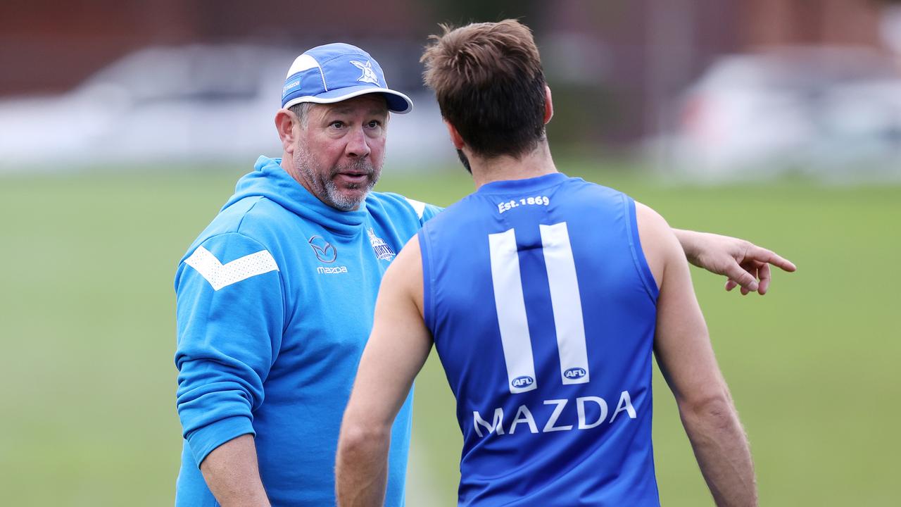 Brett Ratten (left) has been coaching North Melbourne during Alastair Clarkson’s leave of absence. Picture: Mark Stewart