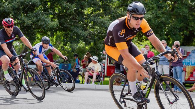 Burnie's Luke Atkinson (right), pictured in action at the Westbury Criterium, will be vying for the elite men's title at the State Road Championships. PICTURE: Grant Viney