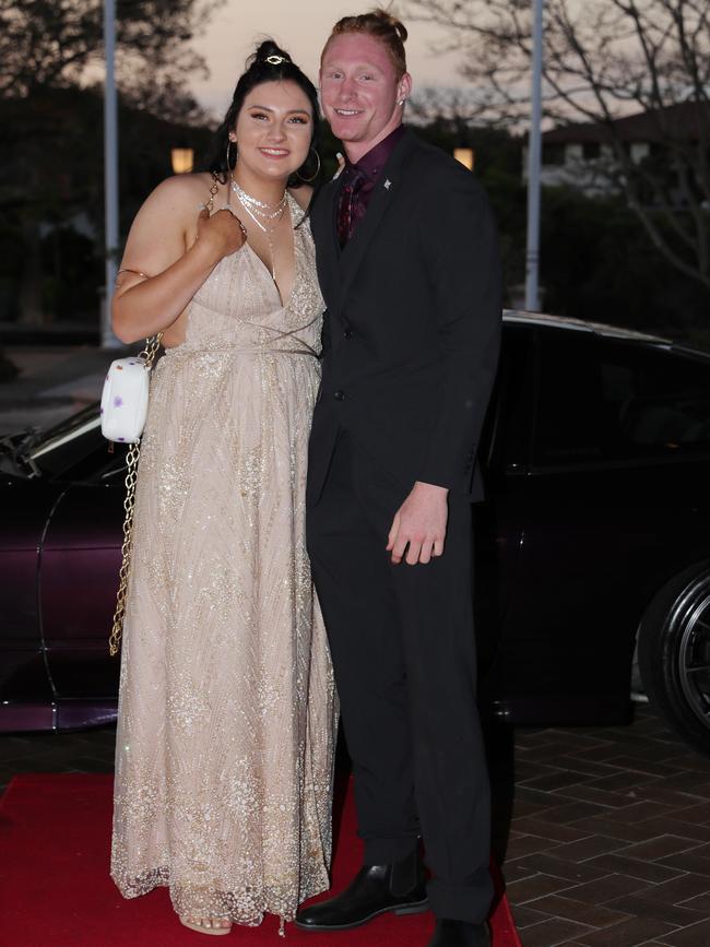 Mikayelah Jays, 17, and Brandon Jackson, 18, at the Ormeau Woods School formal at Links Resort, Hope Island. Picture: Glenn Hampson