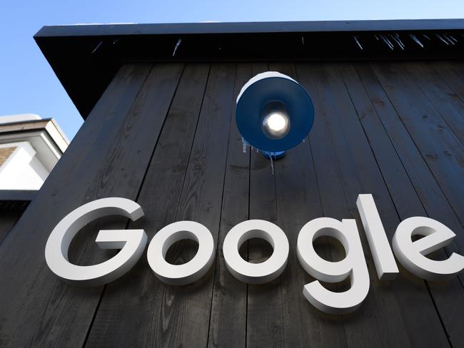 A Google logo on the brand's stand ahead of the annual meeting of the World Economic Forum (WEF) in Davos in January 2020. Picture: AFP.